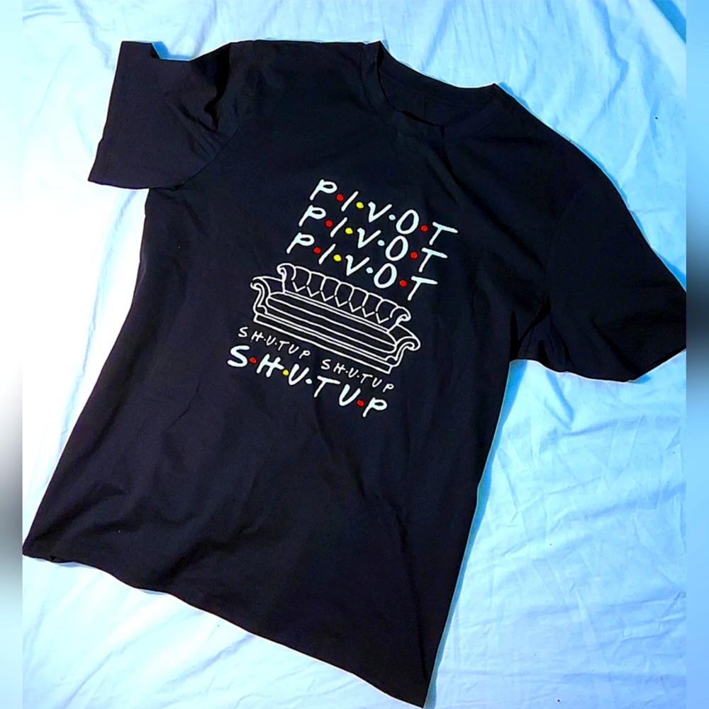 Friends PIVOT SHUT UP Tee Shirt Top Chandler Bing Ross Gellar Rachel Green Sz Lg